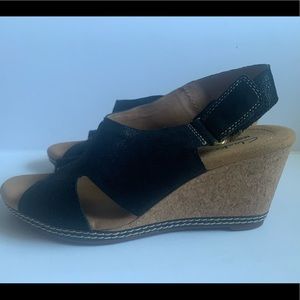 Clarks Helio Black Wedge Sandal Size 7